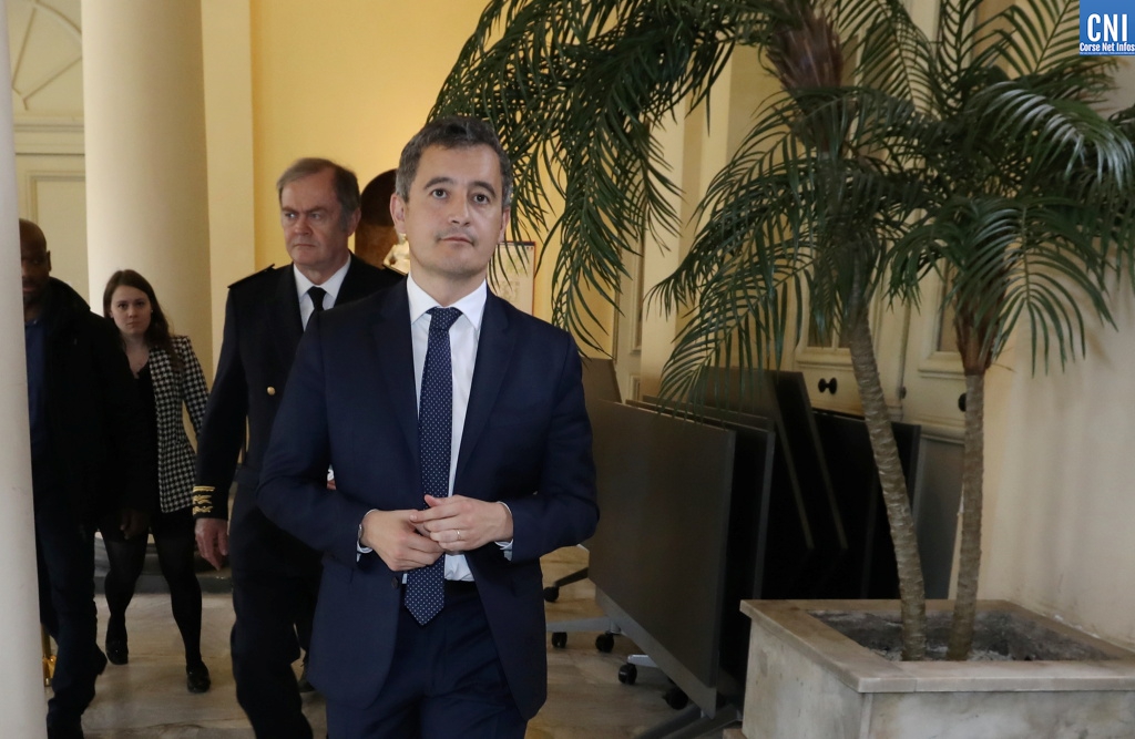Le ministre de l'Intérieur, Gérald Darmanin, à la préfecture de Corse du Sud. Photo Michel Luccioni.