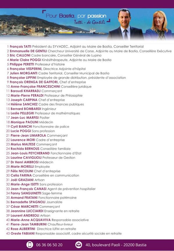Bastia : François Tatti et Emmanuelle de Gentili dévoilent leur liste