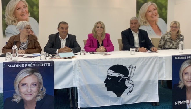 Les cadres du Rassemblement national ont tenu une conférence de presse à Ajaccio. Photo : Julia Sereni