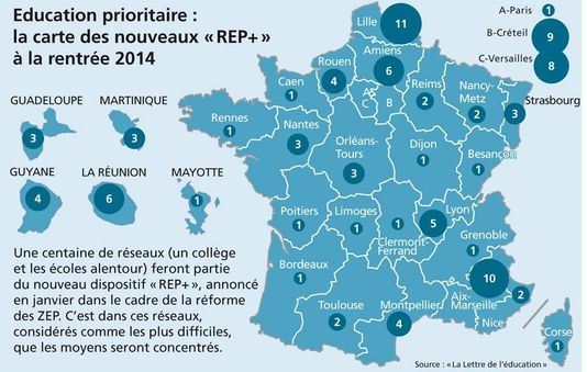 La répartition des REP + en Septembre 2014 | "La lettre de l'éducation"