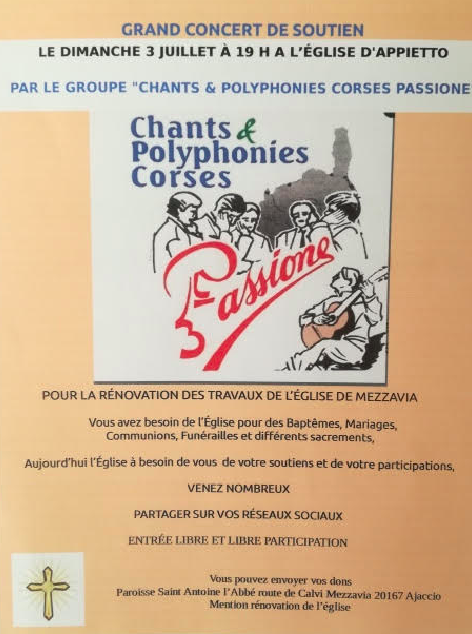 Appietto : un concert pour rénover l'église de Mezzavia