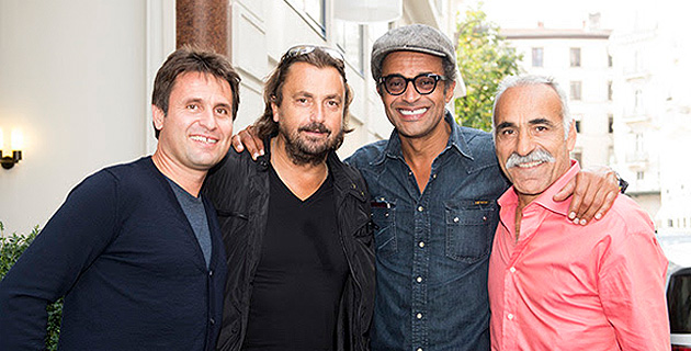 Fabrice Santoro, Henri Leconte, Yannick Noah et Mansour Bahrami réunis lors de l'étape lyonnaise en septembre 2013. © Guillaume Perret