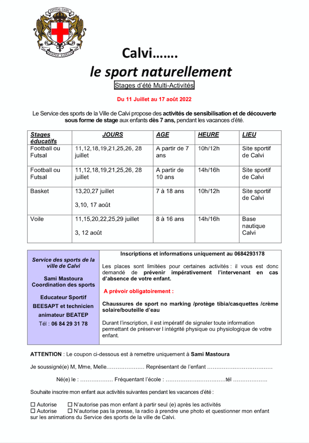 Calvi : le programme des stages éducatifs de l'été 