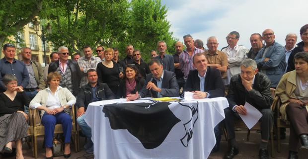Les élus municipaux et territoriaux et les militants de Femu a Corsica autour de leurs deux leaders, Gilles Simeoni et Jean Christophe Angelini.