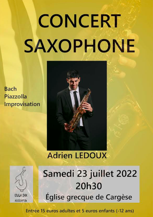 Cargèse : un concert de saxophone ce samedi 23 juillet