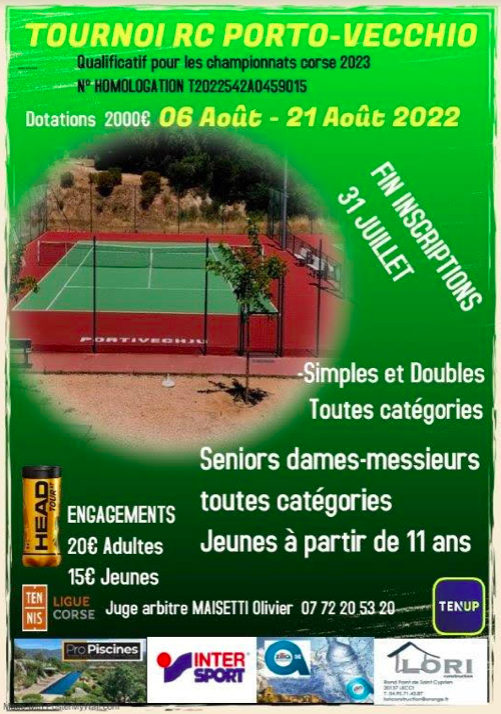 Tournoi de tennis du RC Porto-Vecchio  : Les inscriptions closes dimanche