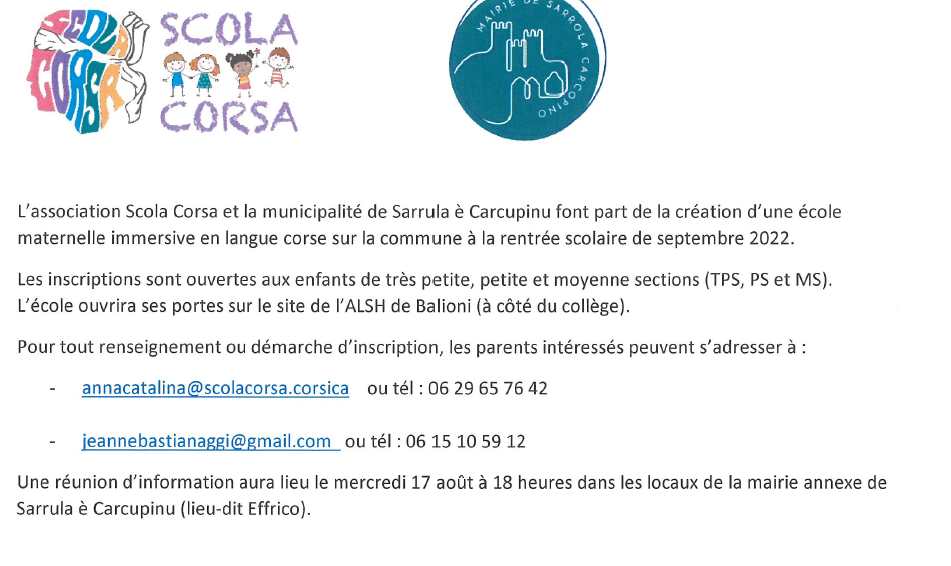 Sarrula è Carcupinu : une école maternelle immersive à la rentrée 