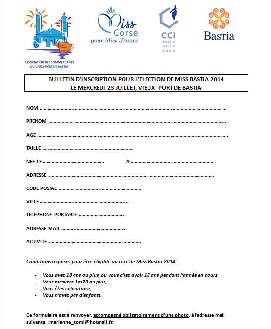 Inscrivez-vous pour l'élection de Miss Bastia le 23 Juillet sur le Vieux-Port