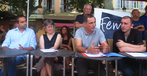 Jean-Baptiste Arena, maire adjoint de Patrimoniu, Agnès Simonpietri, élue territoriale, les deux leaders de Femu a Corsica, élus territoriaux, Gilles Simeoni, également maire de Bastia, et Jean-Christophe Angelini, également conseiller général de Porto-Vecchio.
