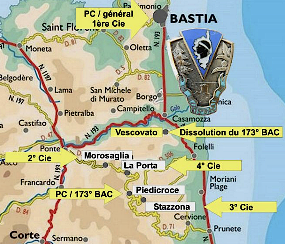 Implantation des unités du 173° BAC, le 27 novembre 1942 au matin lors de l’arrivée des italiens pour des représailles.