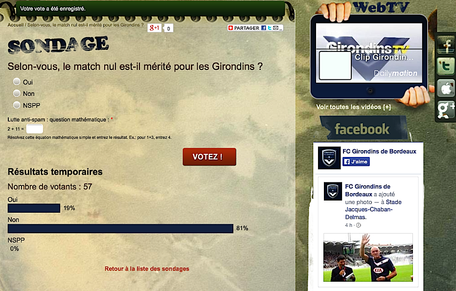 Bordeaux-Sporting (Suite) : Un sondage éloquent