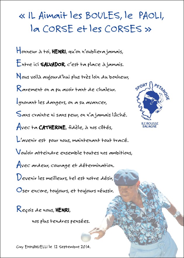 Un poème en hommage à Henri Salvador au "Paoli" de pétanque de L'Ile-Rousse
