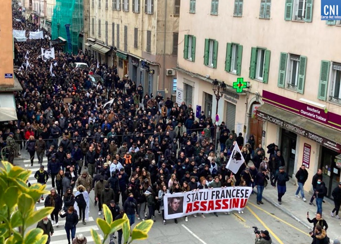 Manifestation de solidarité à Yvan Colonna à Corti, le 6 mars 2022. Photo Michel Luccioni.