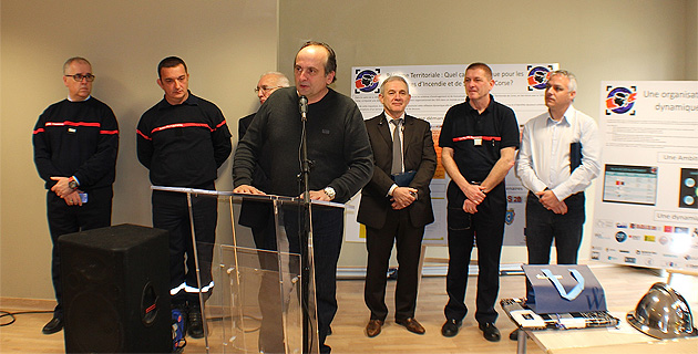 Pierre Guidoni : L'heure des adieux au Sdis. Au second plan Serge Savignoni, Thierry Nutti, Jeannot Chiappe, François Orlandi, Charles Baldassari et Siméon de Buochberg