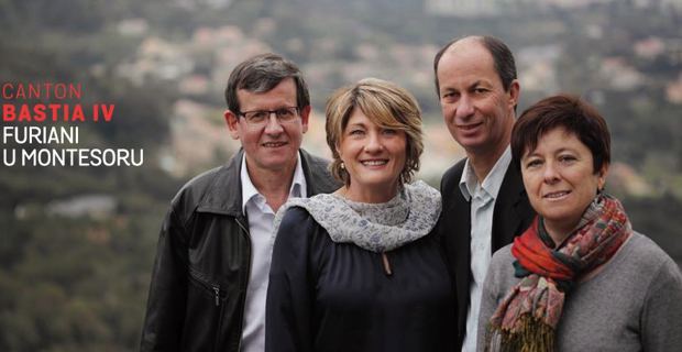 Les candidats de la majorité municipale bastiaise dans le canton de Bastia IV : Dr Antoine Mattei, Elisabeth Poggi-Fratacci, Pierre Pieri et Pascale Antonetti.