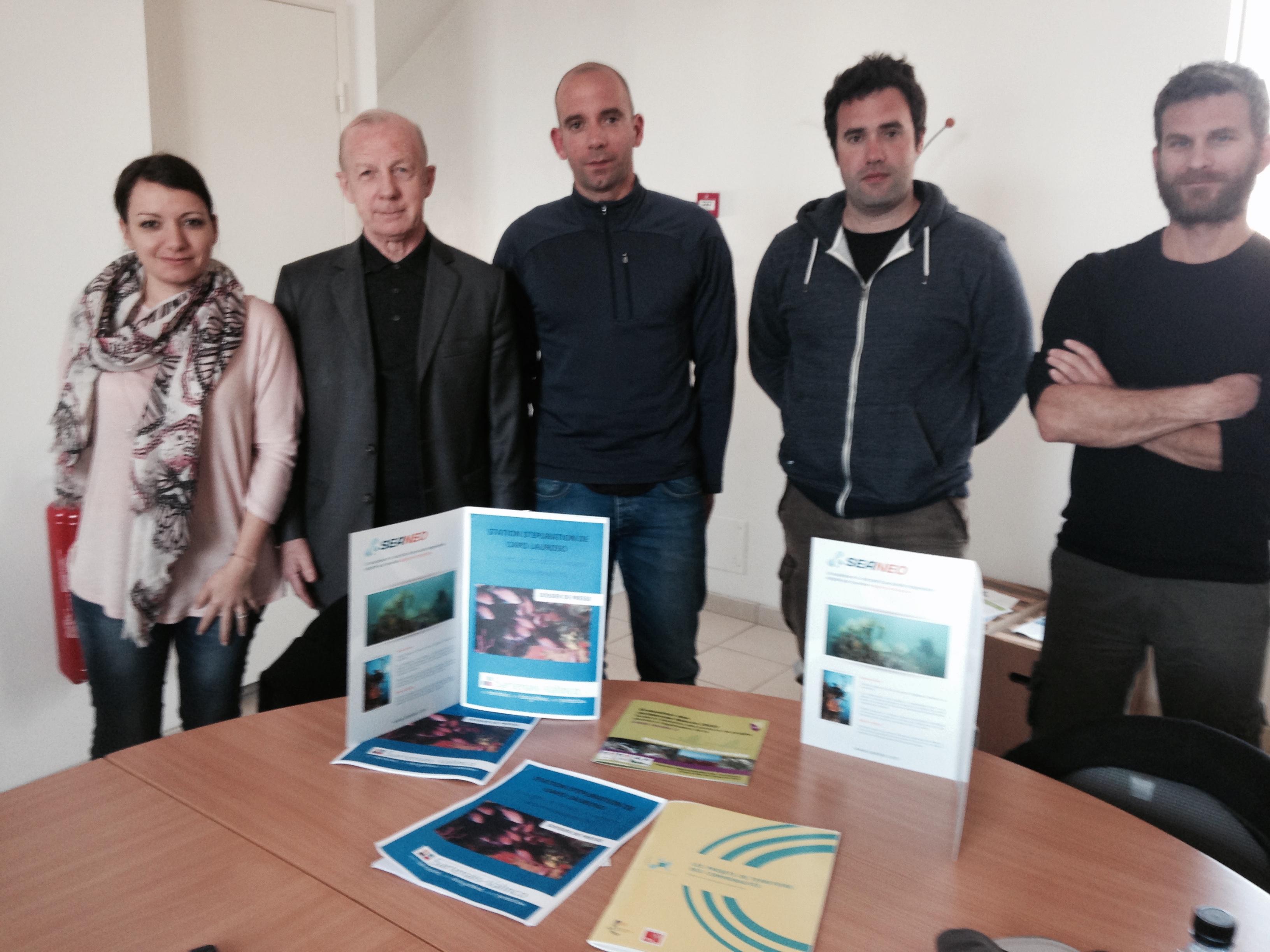 Les résultats ont été présentés lors d'un point presse qui s'est déroulé dans les locaux de la CCSV (de gauche à droite : Anne Labertrandie et Jean Pajanacci (vice-présidente et président de la CCSV), Nicolas Dalias, Eric Fabre et Mathieu Foulquié (entreprise SEANEO).