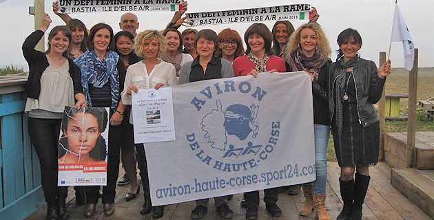 Dominique Nadaud, Déléguée aux Droits des Femmes et à l’Égalité en Haute-Corse (2ème à partir de la gauche) a a apporté un éclairage sur les violences conjugales dans le département et son soutien aux rameuses.