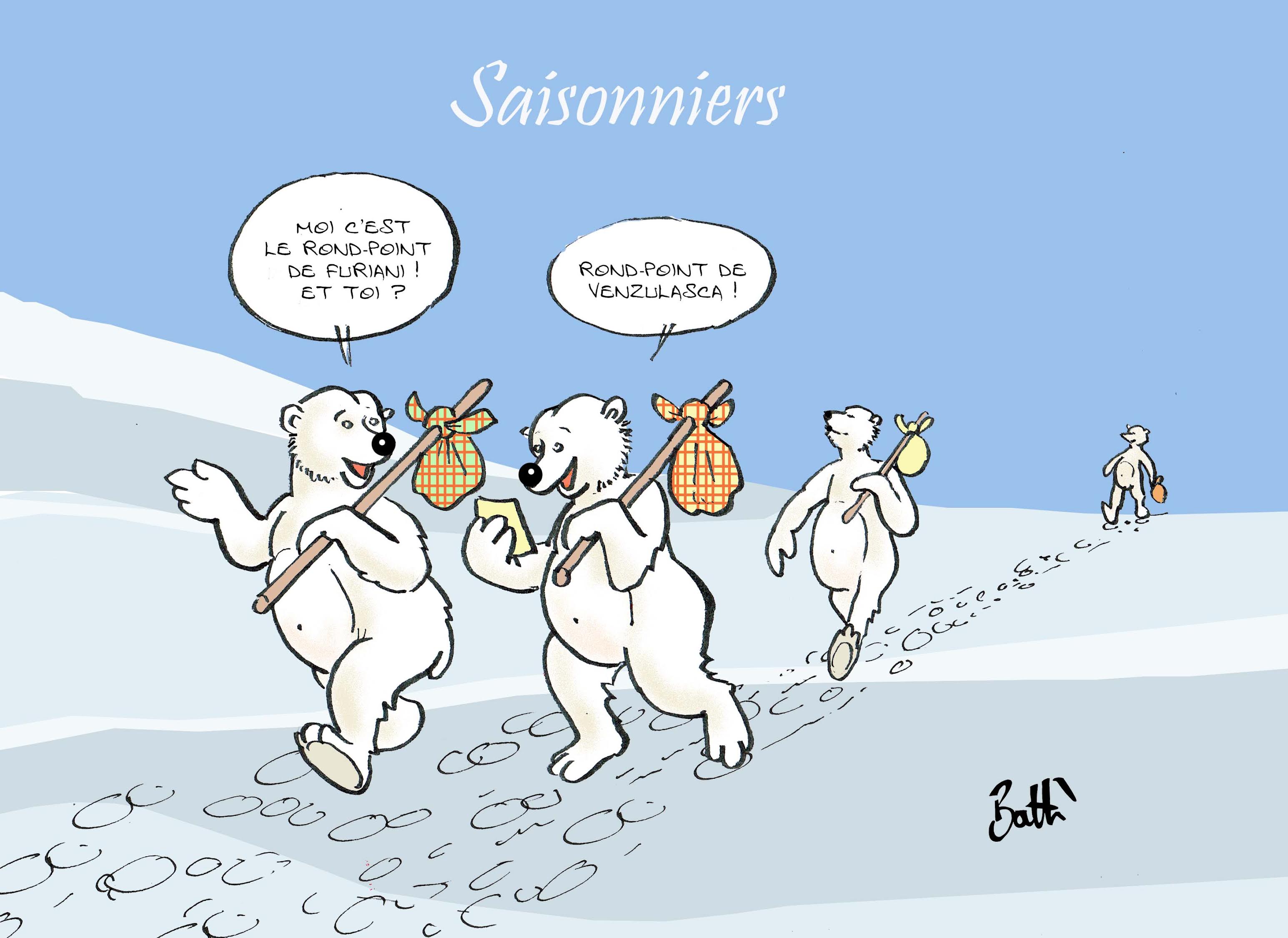 Le dessin de Battì : les ours polaires de retour sur les ronds-points de Corse