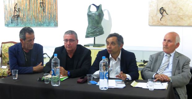 Gabriel Diana, peintre-sculpteur, propriétaire du Dian’Art Musem, Henri Apiccella, président du Collectif Marana 2014, Henri Malosse, président du Conseil économique et social européen (CESE), et Fabien Paoli, président de Moby Lines.