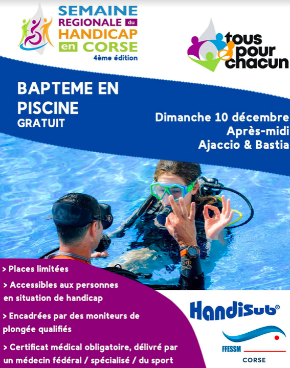 La FFESSM s'engage pour l'inclusion lors de la Semaine Régionale du Handicap en Corse