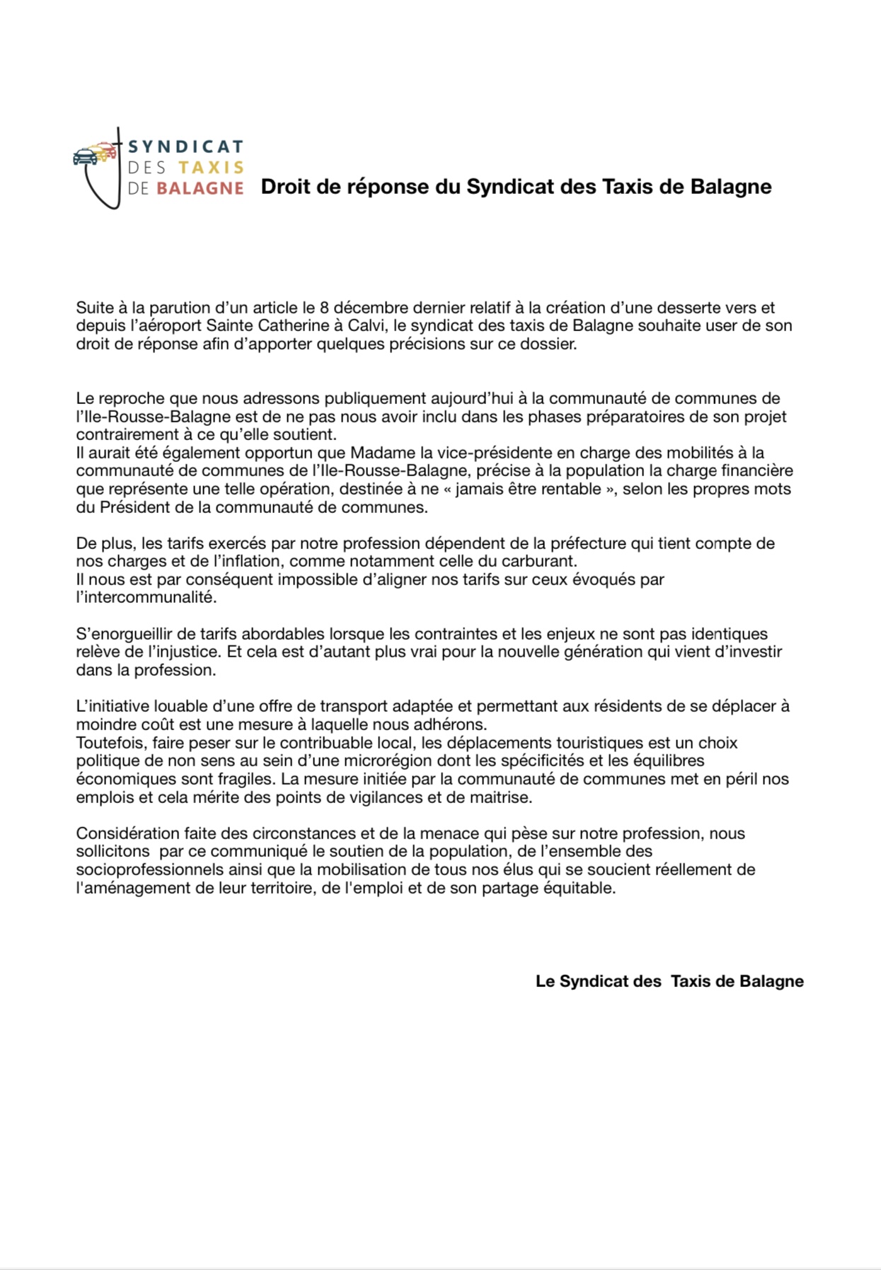 Des navettes à 10€ entre  l’aéroport de Calvi et le bassin de vie de Lisula : les inquiétudes des taxis