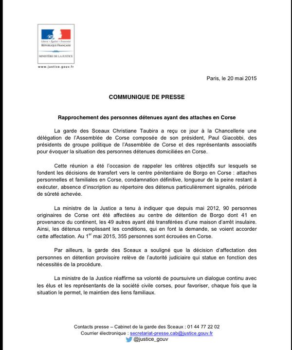 Rapprochement des détenus et loi d’amnistie : Un « dialogue ouvert » entre Christiane Taubira et la délégation corse