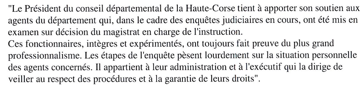 Mise en examen de 3 agents de Haute-Corse : Le soutien de François Orlandi