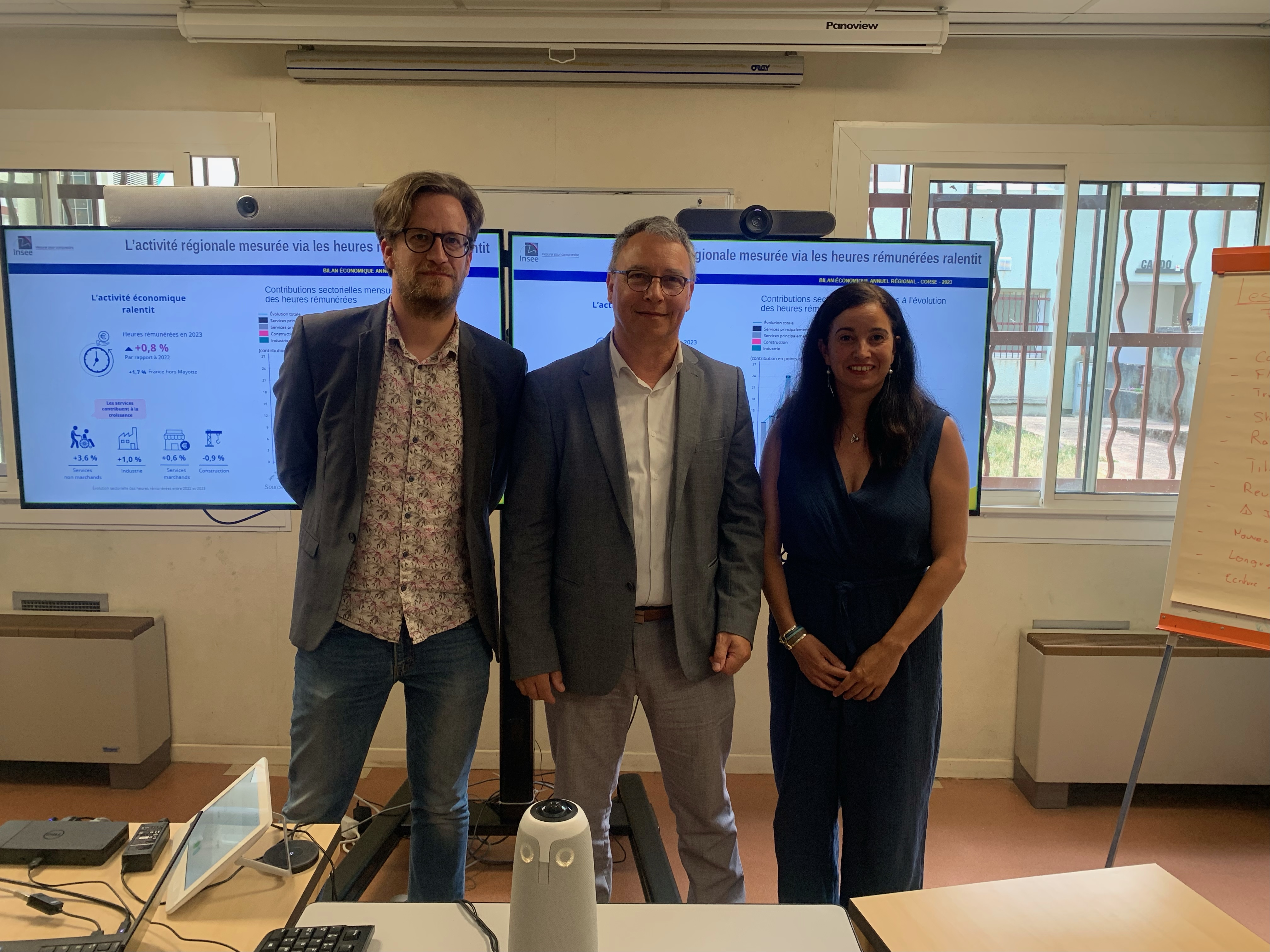 Antonin Bretel, Directeur adjoint INSEE Corse, Christophe Basso, directeur régional INSEE Corse et Déborah Caruso cheffe de la division conjoncture