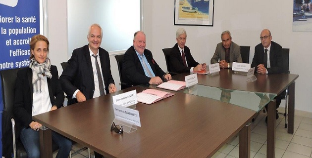 Caroline Sansonetti Médecin conseil chef de service, J.Jacques Coiplet Directeur général de l’ARS de Corse, Gérard Quevillon Président national du RSI, Dr Pascal Perrot Médecin conseil national du RSI, Louis Grassi Vice-président  national du RSI, Serge Quirici Directeur régional du RSI