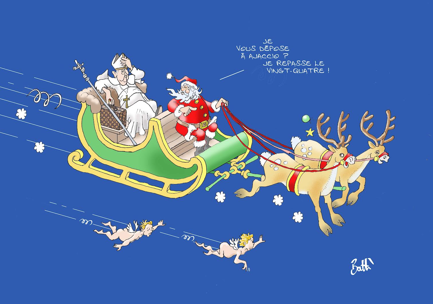 Le dessin de Battì : le pape François à Ajaccio, un beau cadeau de Noël