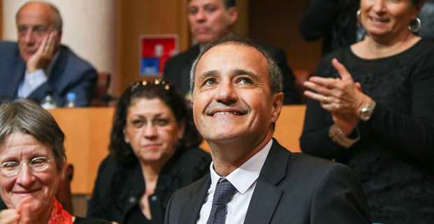 La joie du leader indépendantiste, Jean-Guy Talamoni, venant d'être élu président de l'Assemblée de Corse. Photo Marcu Antone Costa.