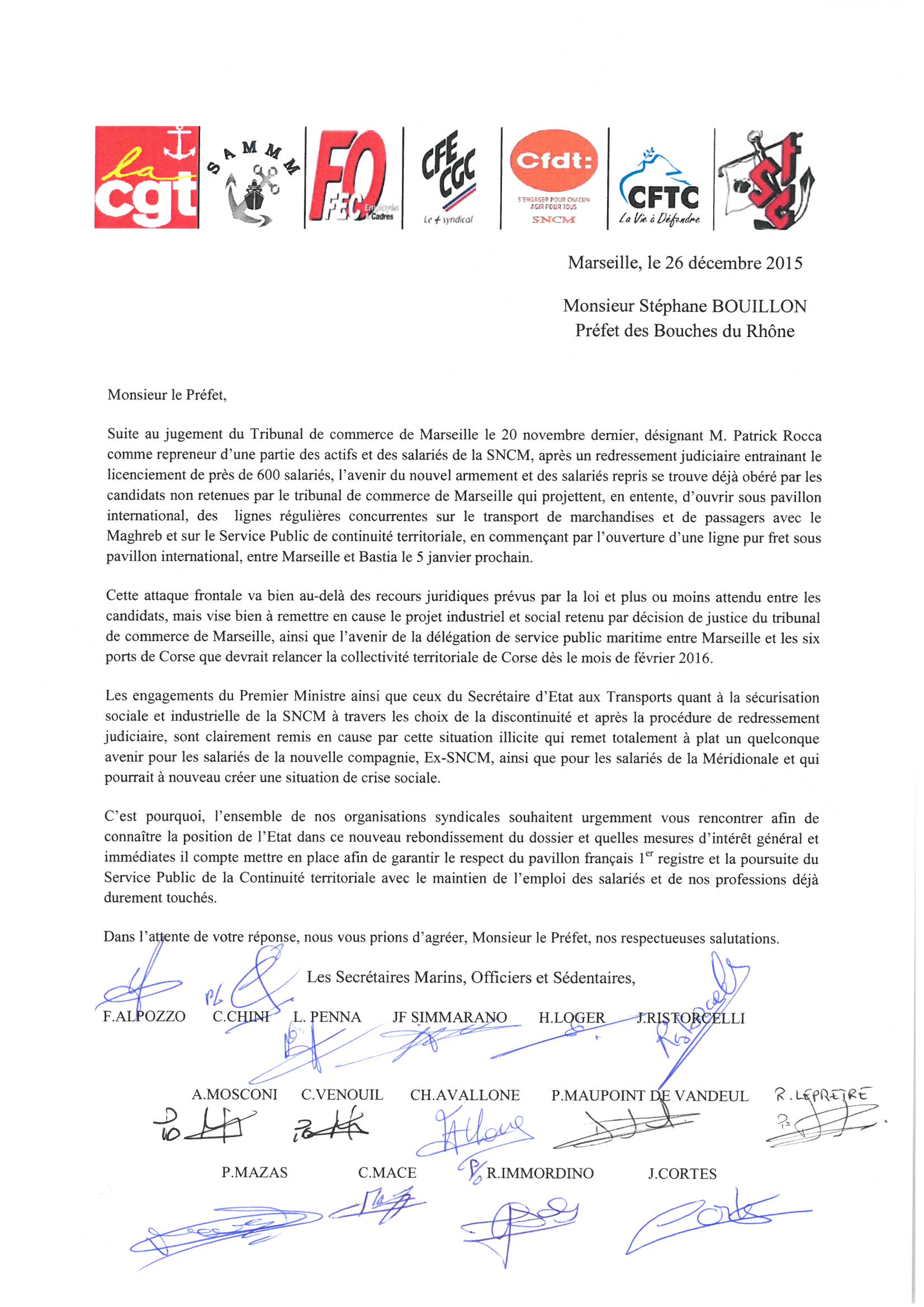 Desserte maritime : Les syndicats de la CMN et de la SNCM écrivent à l'Etat