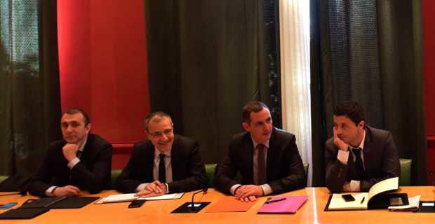 L'Exécutif et la présidence de l'Assemblée de Corse lors de la rencontre avec l'Intersyndicale des marins de la MCM et de la CMN. Photo CTC.
