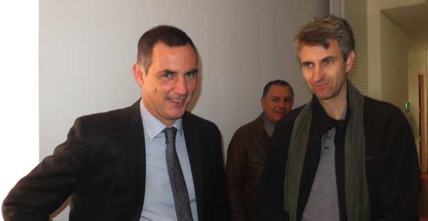 Le président de l'Exécutif de la Corse, Gilles Simeoni, et le secrétaire général de la CGT-Marins, Frédéric Alpozzo.