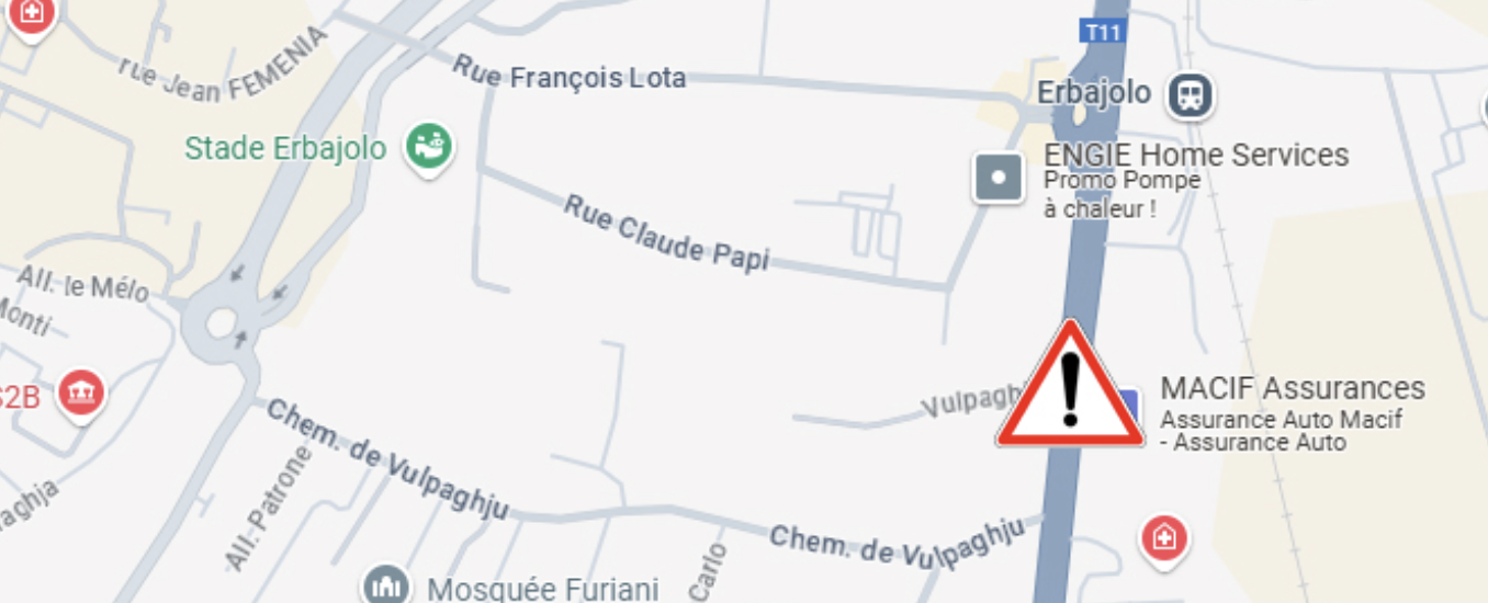 Furiani : la chaussée  s'affaisse sur la RT 11, circulation perturbée