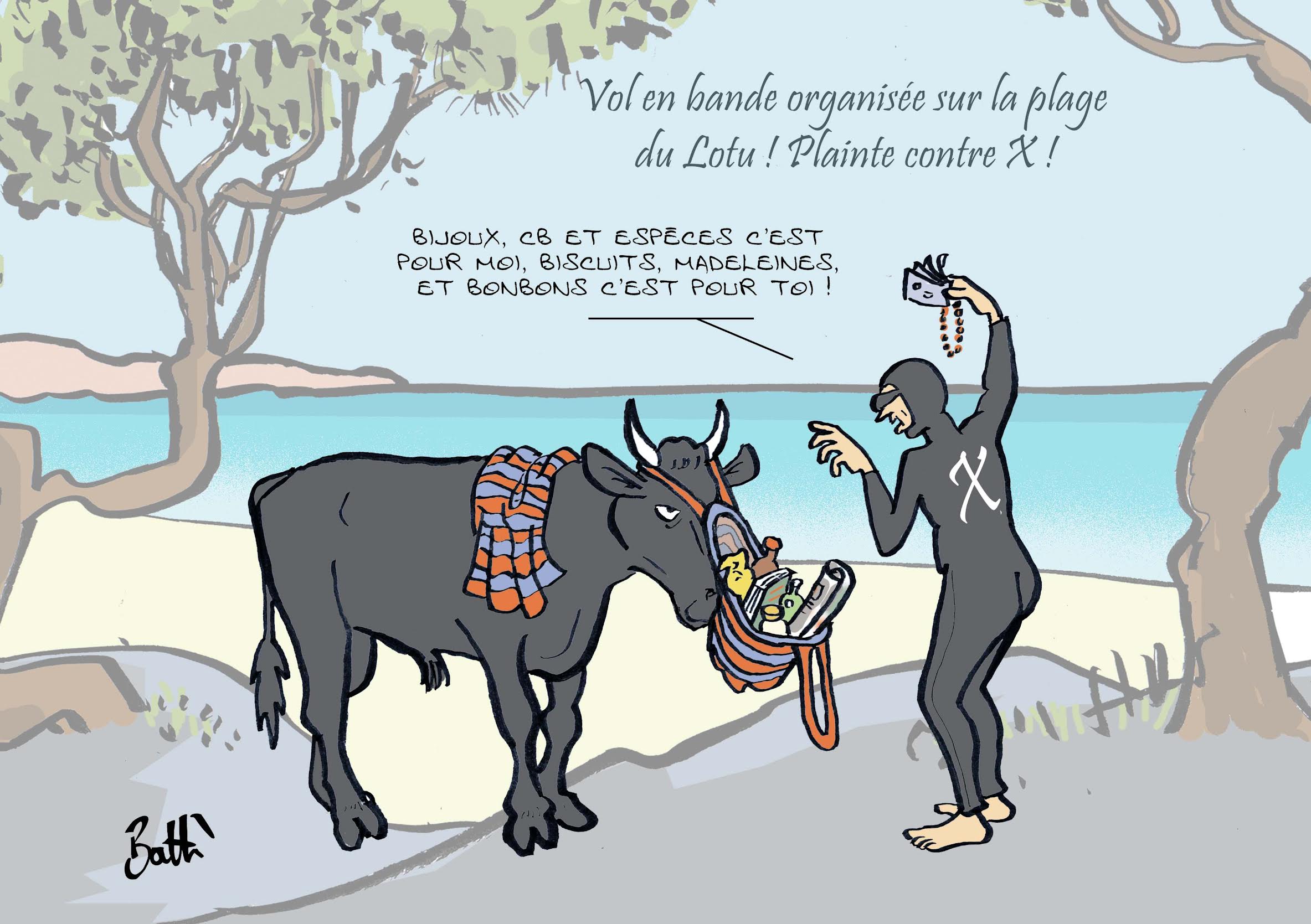 Le dessin de Battì : vol en bande organisée sur la plage du Lotu