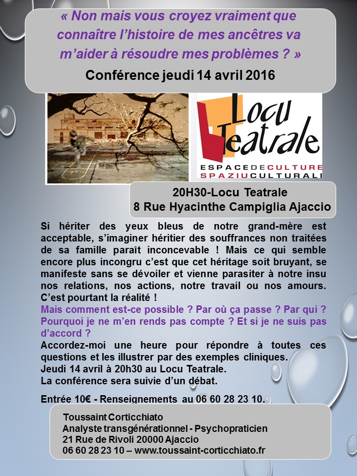 Conférence de Toussaint Corticchiato le 14 Avril, à Ajaccio
