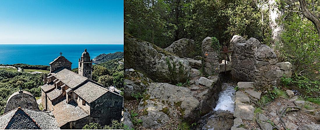 L'église Saint-Cyprien de Morsiglia (Haute-Corse) et le canal de l'Ajara à Bastelica (Corse-du-Sud)