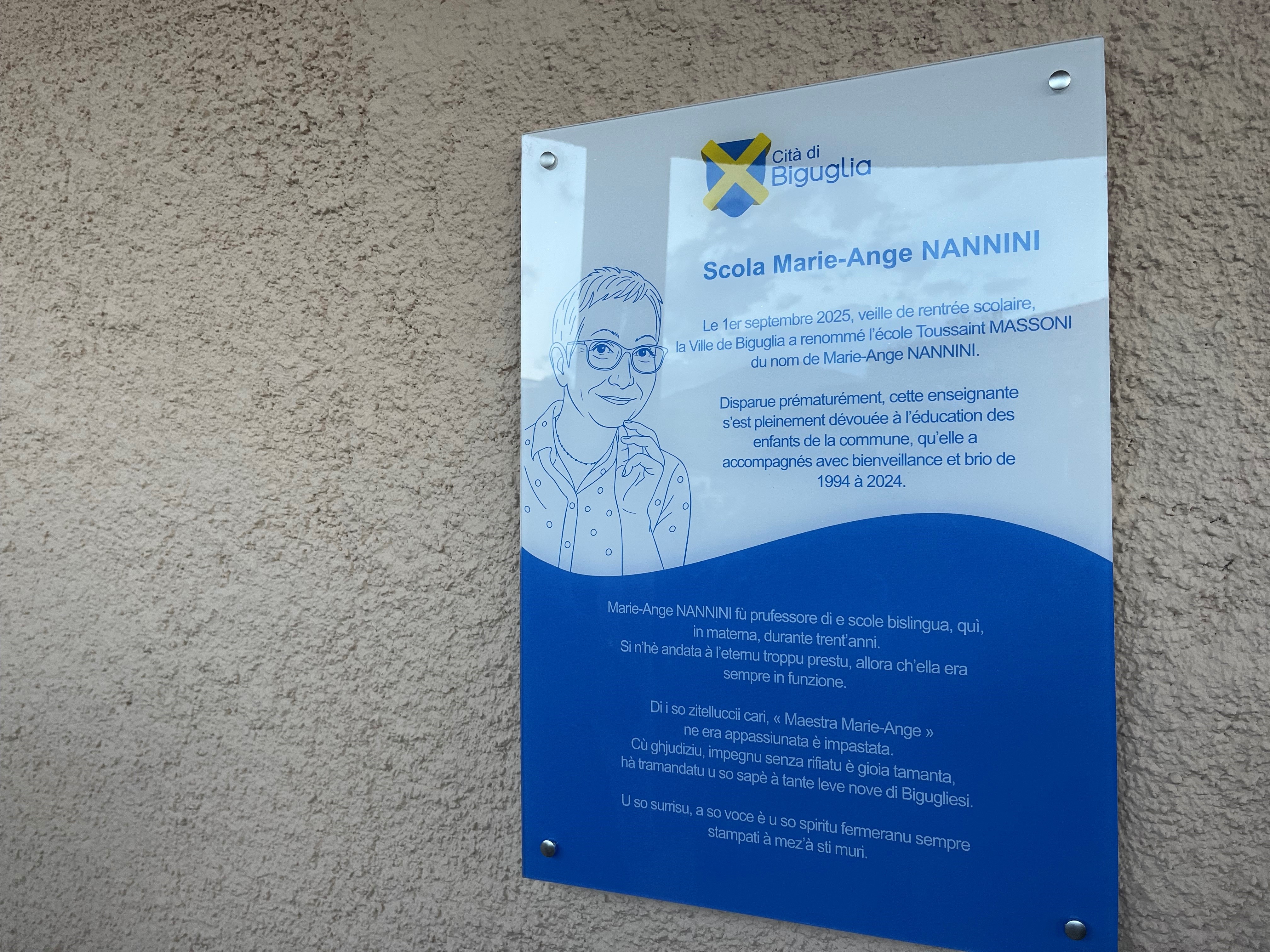 L'hommage de Biguglia à l'enseignante : l’école Toussaint Massoni devient l’école Marie‑Ange Nannini