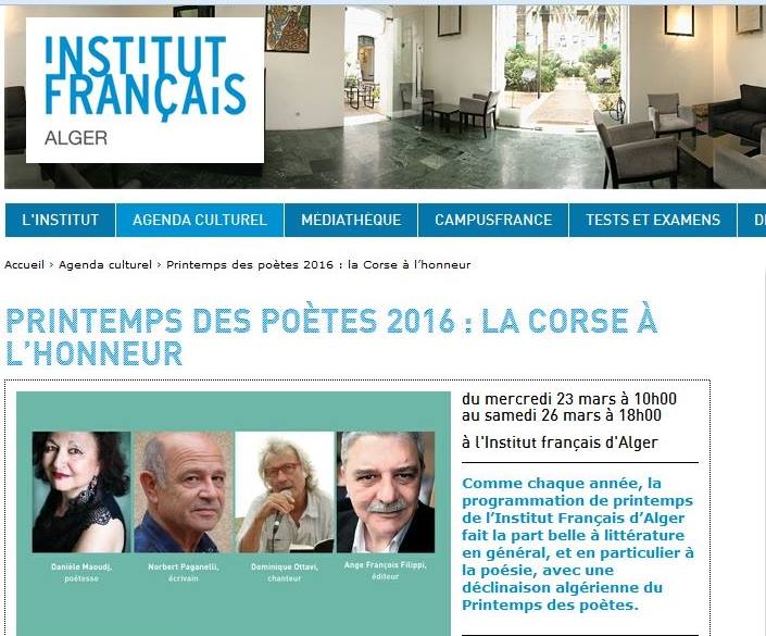 Printemps des Poètes : La Corse à l'honneur en Algérie