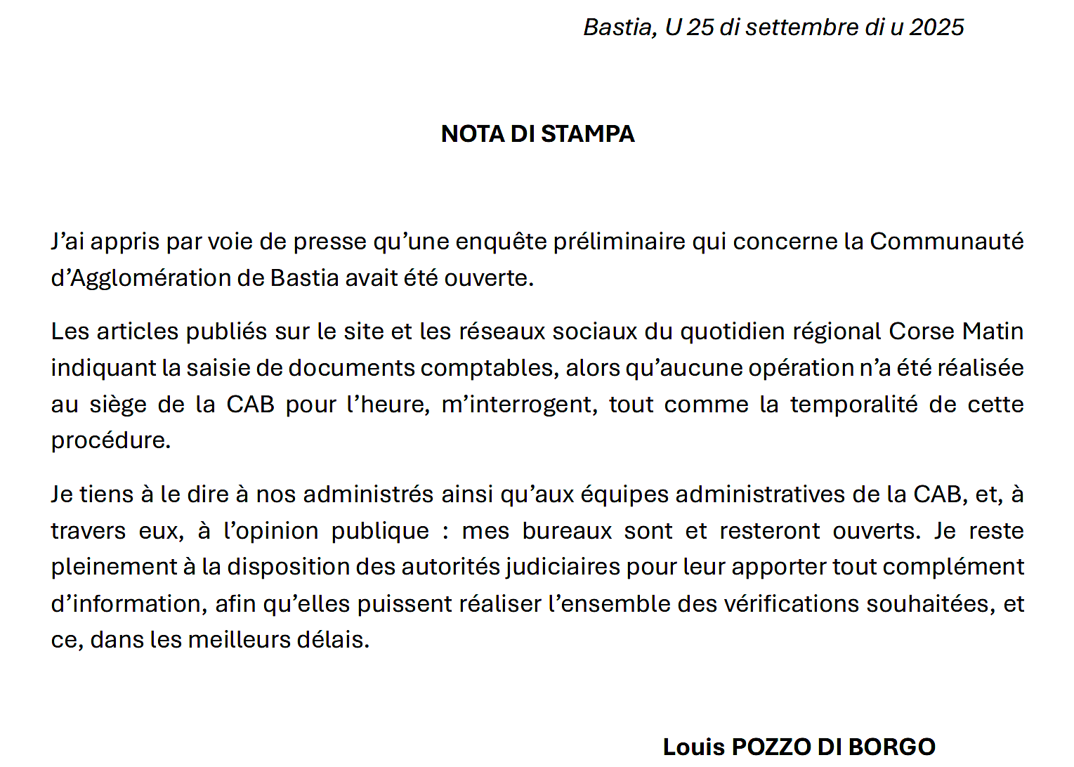Enquête préliminaire de la JIRS de Marseille sur l'attribution de marchés publics par la communauté d'agglomération de Bastia