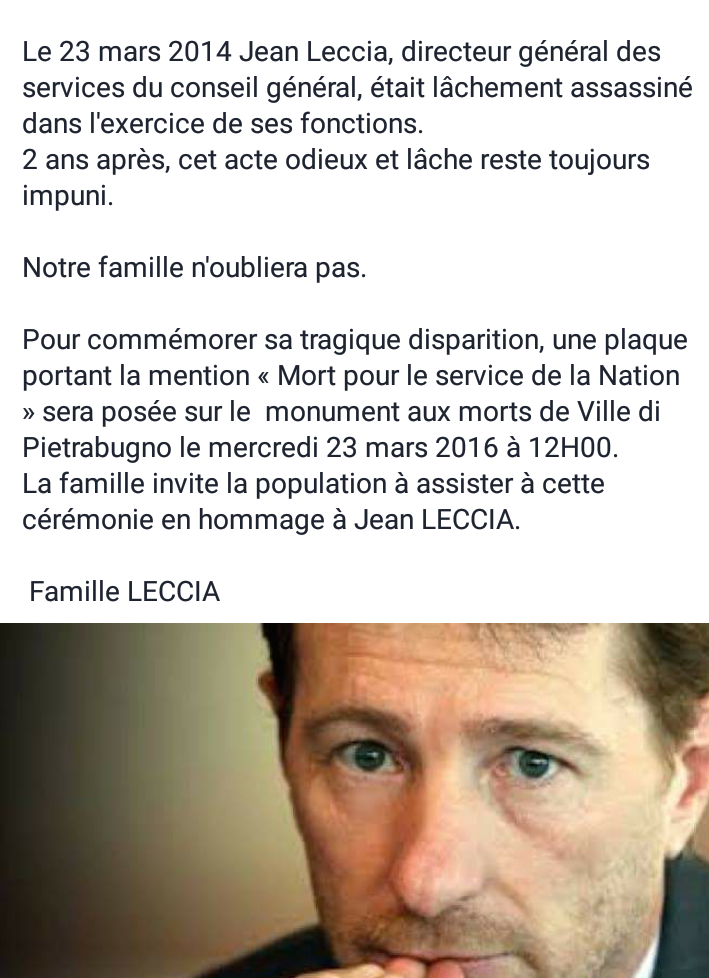 Double cérémonie à Bastia et à Ville-di-Pietrabugno pour rendre hommage à Jean Leccia