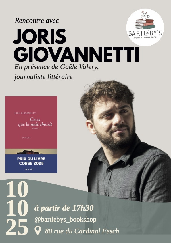 Ajaccio : une rencontre avec l'auteur Joris Giovanetti ce vendredi au Barthleby's