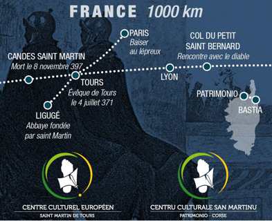 Les chemins français et corses de la Via Sancti Martini.