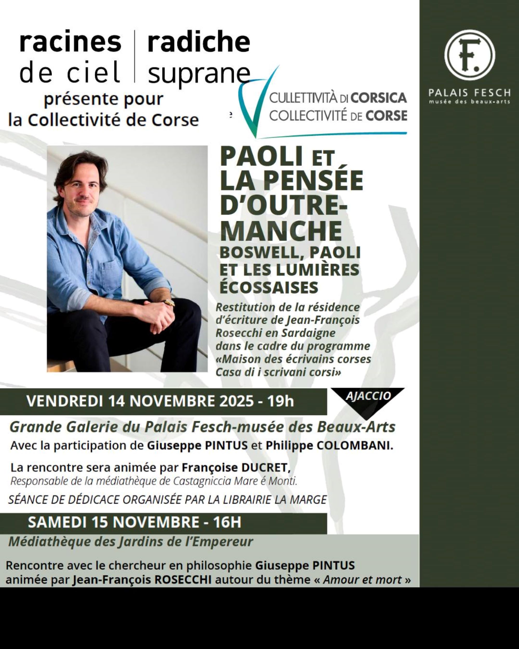 Ajaccio: L'écrivain et philosophe Jean-François Rosecchi présente son travail d'écriture sur Hume et Paoli