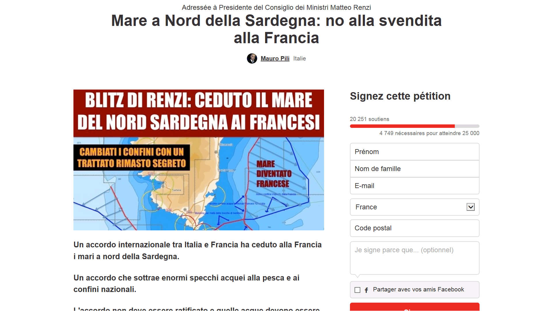 20 0000 signatures pour une pétition qui invite les Sardes à protester contre la cession de la mer de Corse