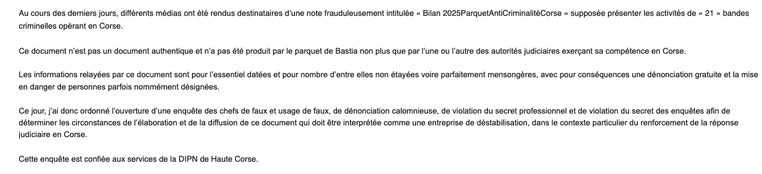 Faux « bilan anticriminalité » : une enquête ouverte pour identifier ses auteurs