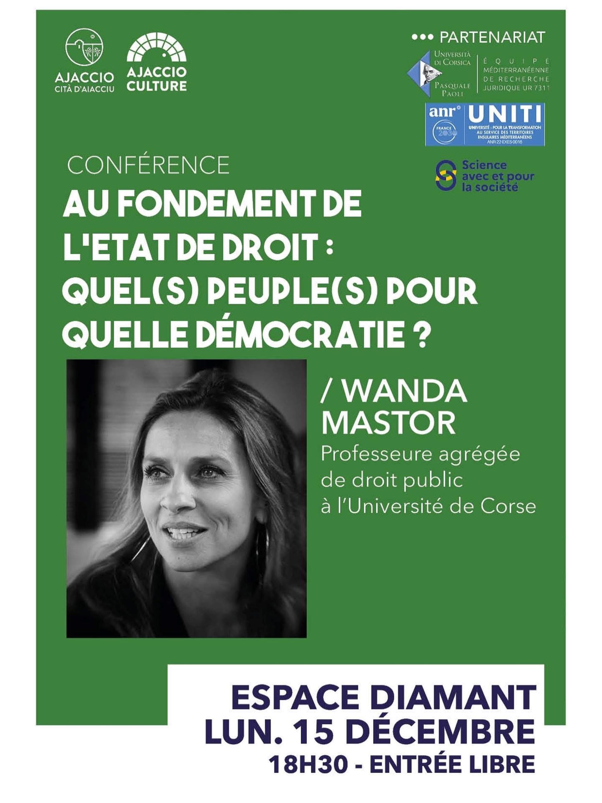 Ajaccio : Conférence de Wanda Mastor lundi 15 décembre à l'espace Diamant