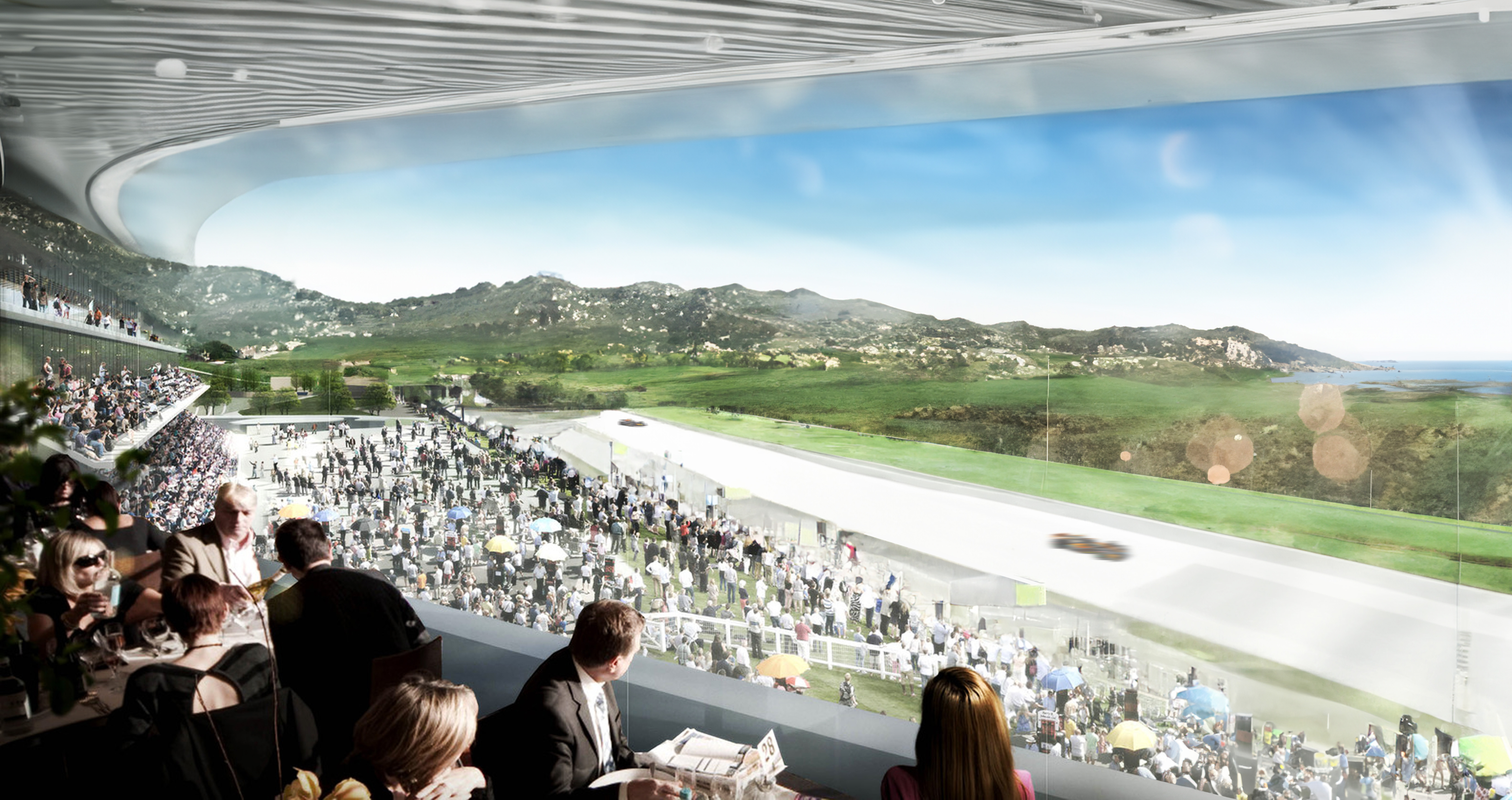 Une vue du projet, tel que l'imagine à gros traits Don Jacques Balesi, sur le site dominant la baie de Santa Giulia. PROJECTION AEI SUSINI