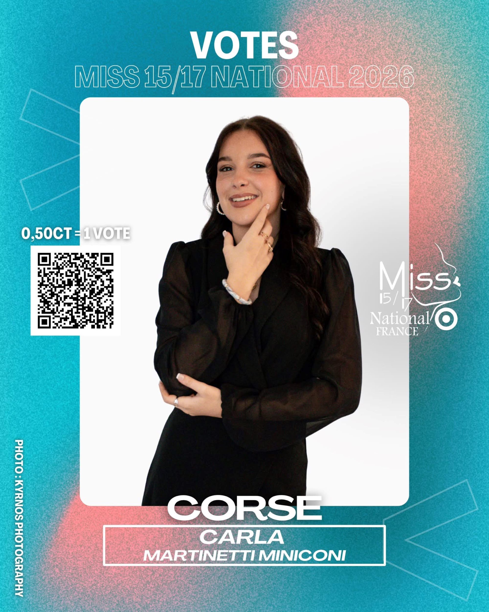 Élection Miss 15/17 National 2026 : Soutenez la candidate corse Carla Martinetti-Miniconi